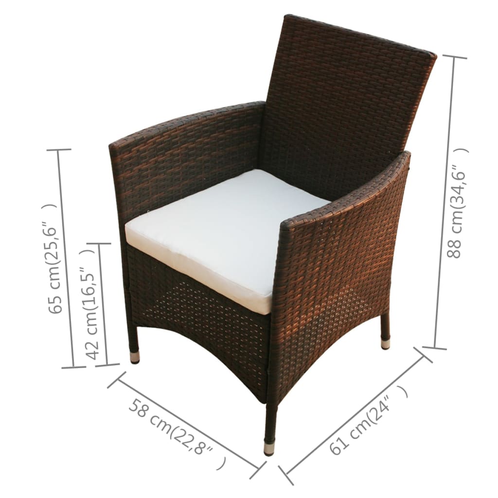 vidaXL 5-tlg. Garten-Essgruppe mit Auflagen Poly Rattan Braun