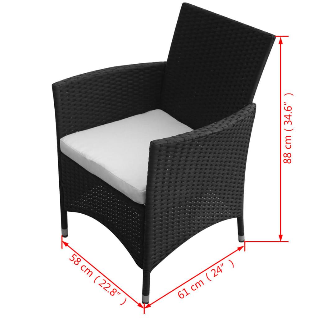 vidaXL 5-tlg. Garten-Essgruppe mit Auflagen Poly Rattan Schwarz