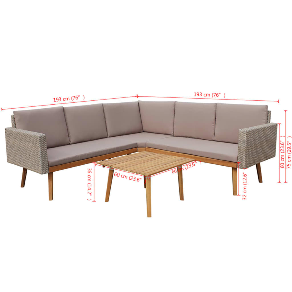 vidaXL Salon de jardin 4 pcs avec coussins résine tressée Gris