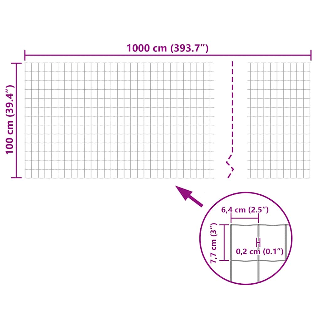 vidaXL Grillage Euro en Acier 10 x 1 m Gris