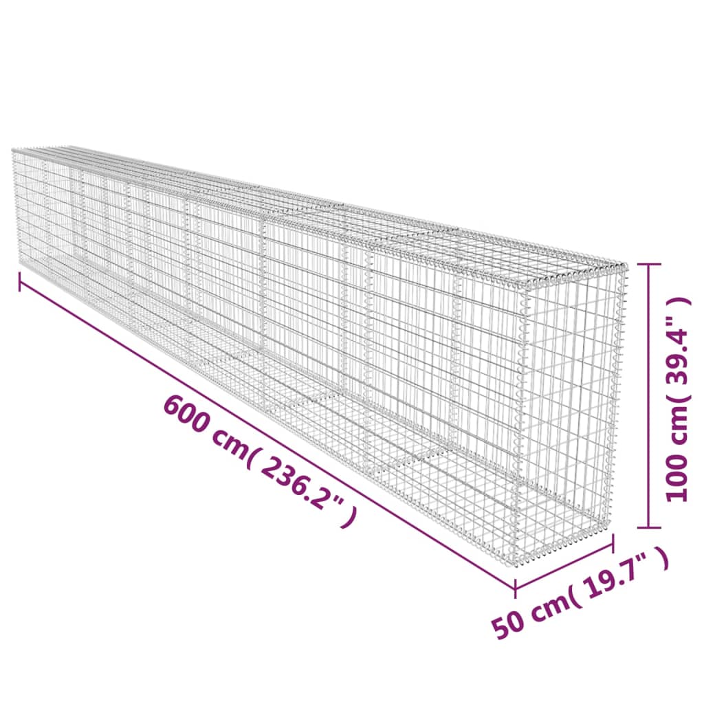 vidaXL Mur de gabions avec couvercle Acier galvanisé 600x50x100 cm
