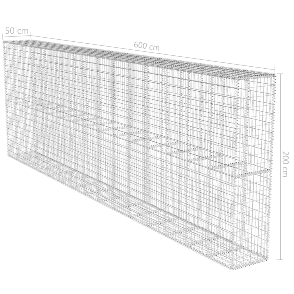 vidaXL Mur de gabions avec couvercle en acier galvanisé 600x50x200 cm