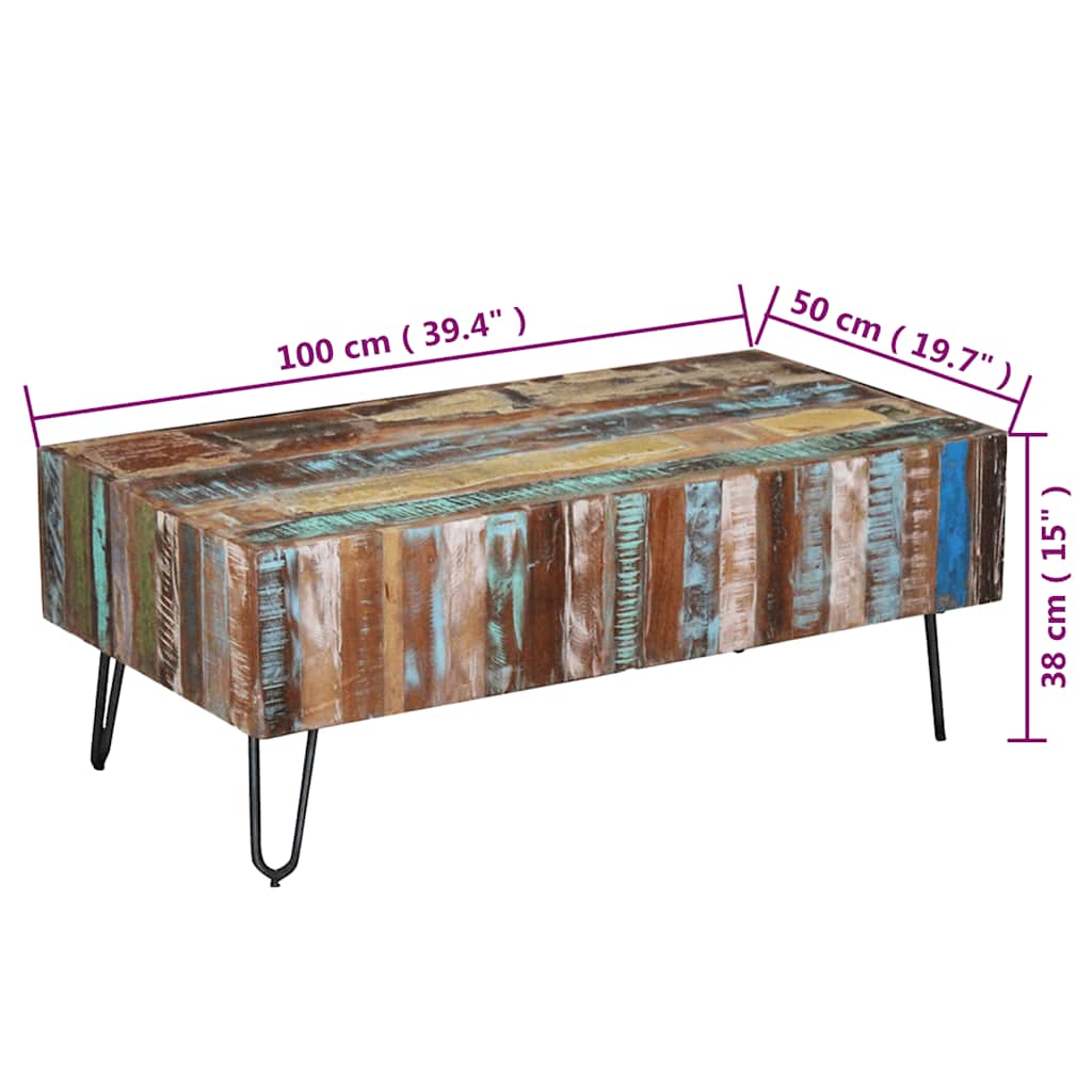 vidaXL Table basse en teck massif recyclé 100x50x38 cm