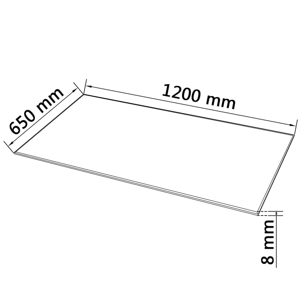 vidaXL Plateau de table en verre trempé rectangulaire 1200x650 mm