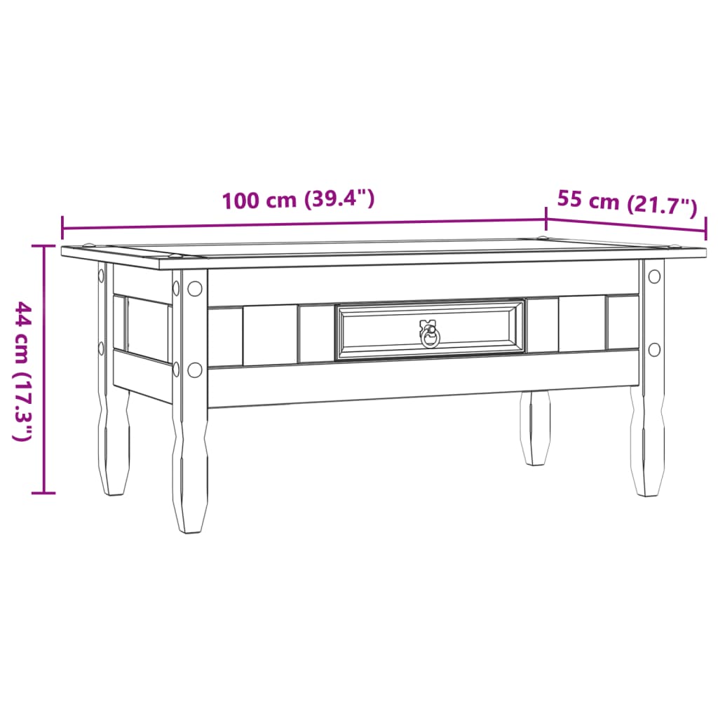 vidaXL Table basse style mexicain en pin 100x55x44 cm
