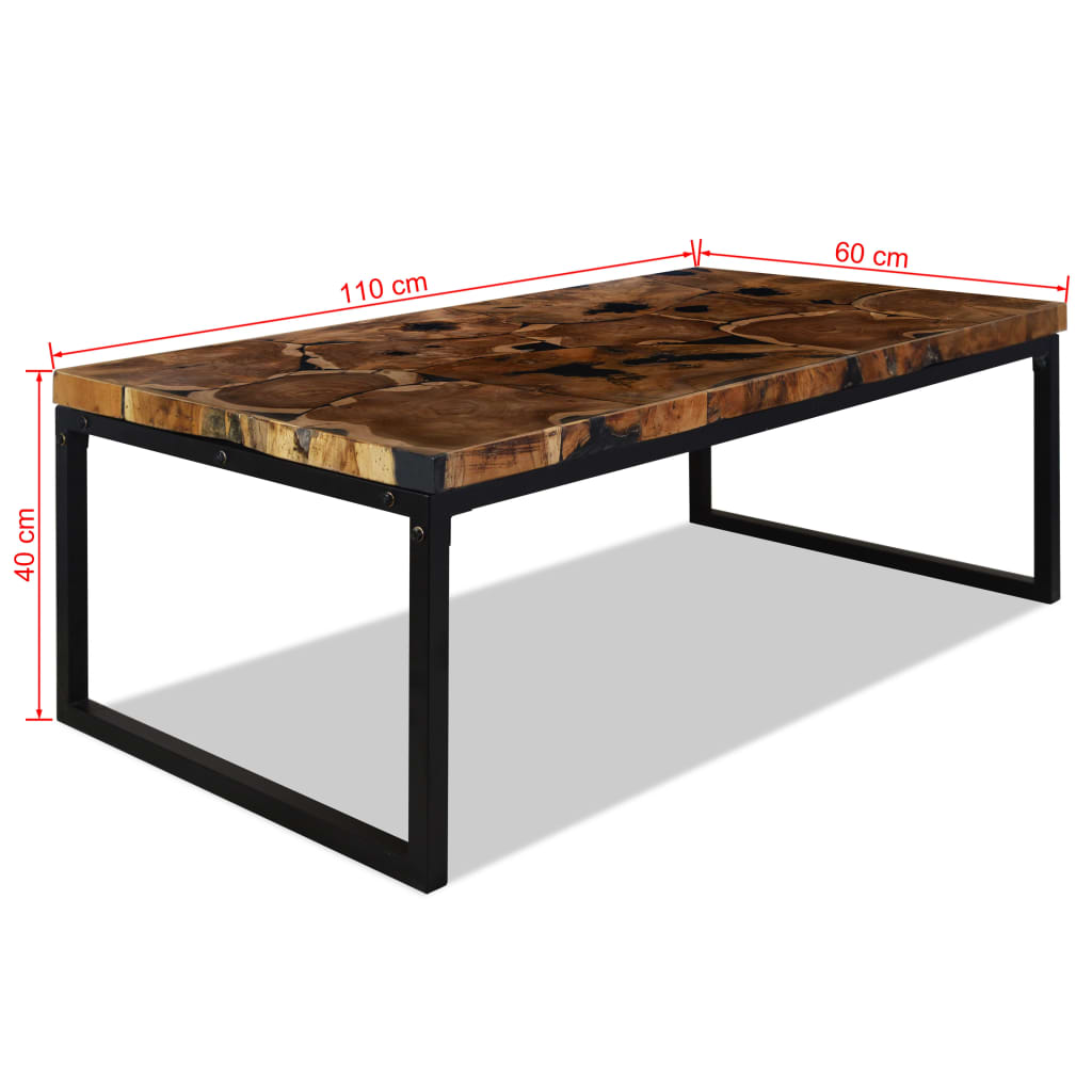 vidaXL Table basse en teck et résine 110x60x40 cm