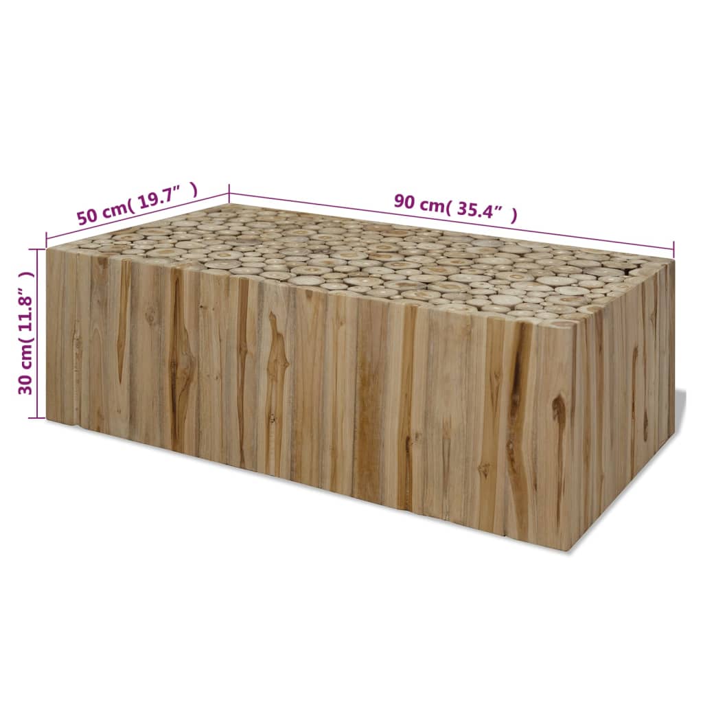 vidaXL Table basse en teck massif 90 x 50 x 30 cm