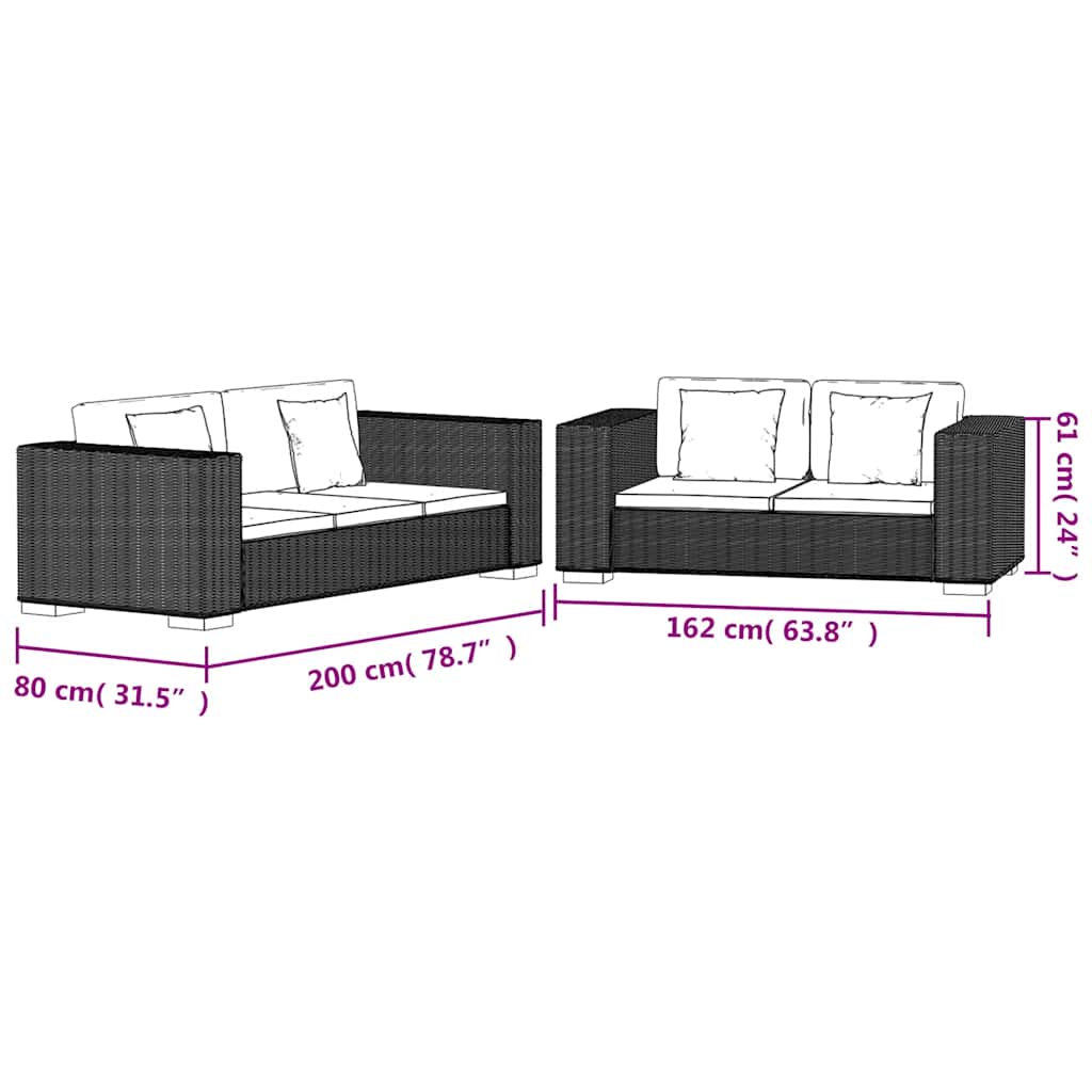 vidaXL Sofa-Set 2-Sitzer und 3-Sitzer Echtes Rattan