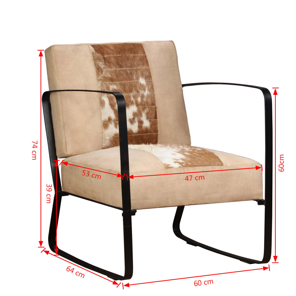 vidaXL Loungesessel Creme Echtes Ziegenleder und Canvas