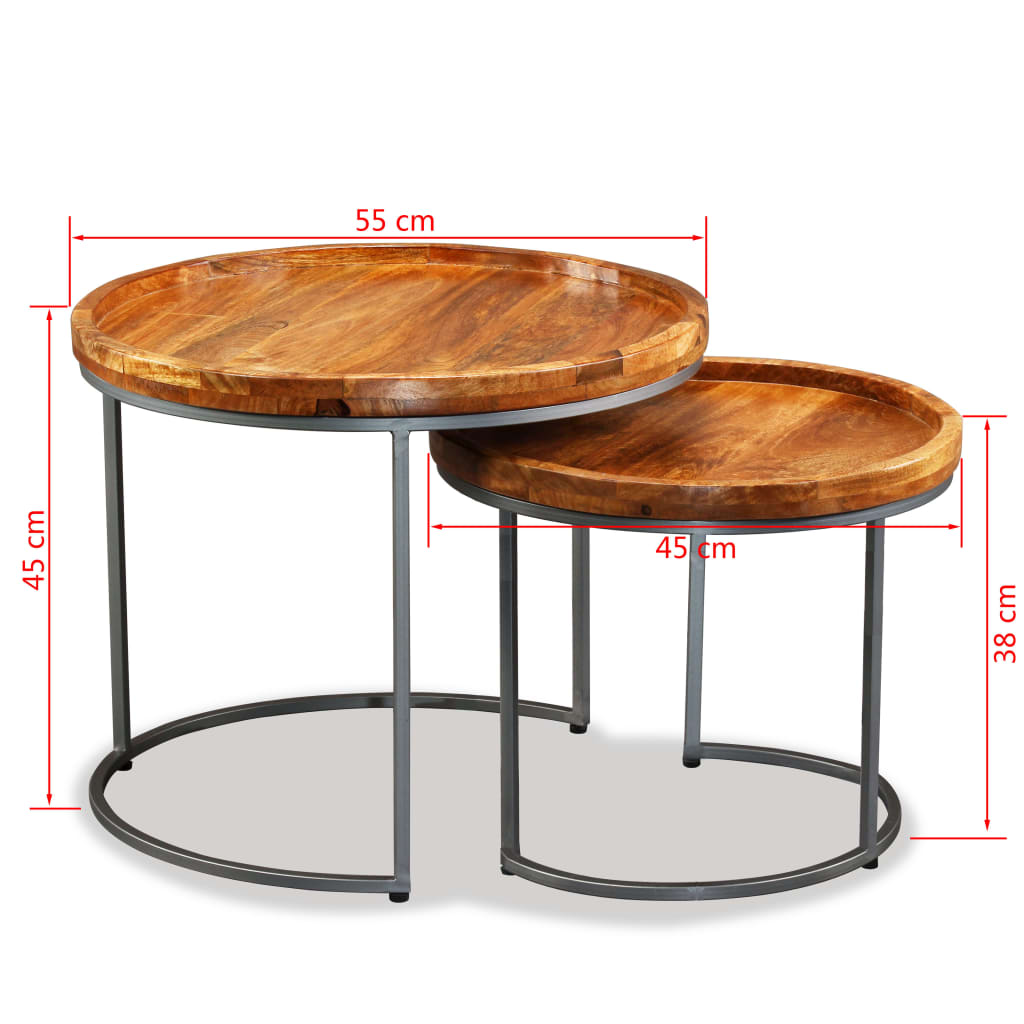 vidaXL Beistelltisch-Set 2 Stk. Mangoholz Massiv
