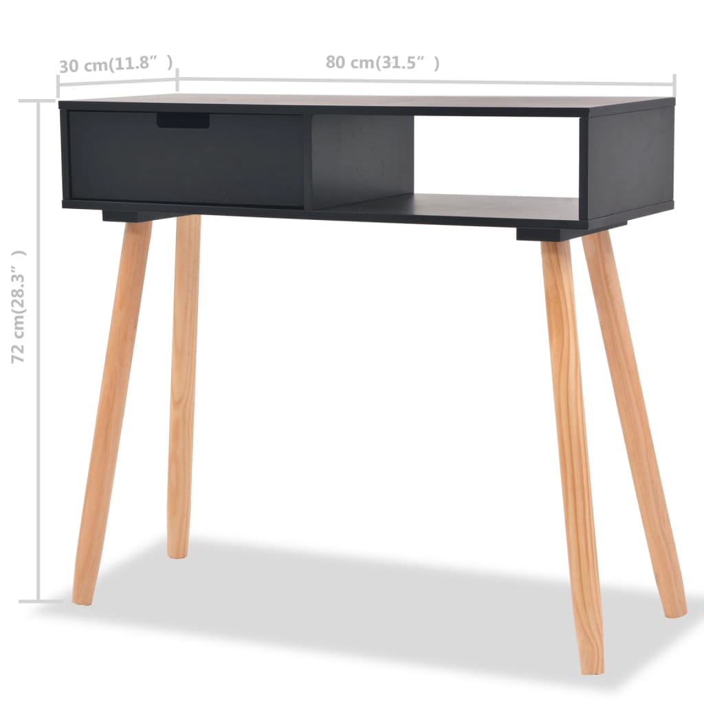 vidaXL Konsolentisch Kiefernholz Massiv 80 x 30 x 72 cm Schwarz