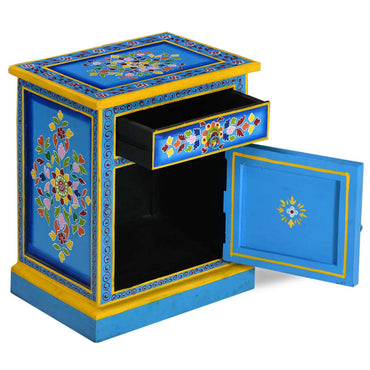 vidaXL Table de chevet en bois de manguier massif turquoise peint à la main
