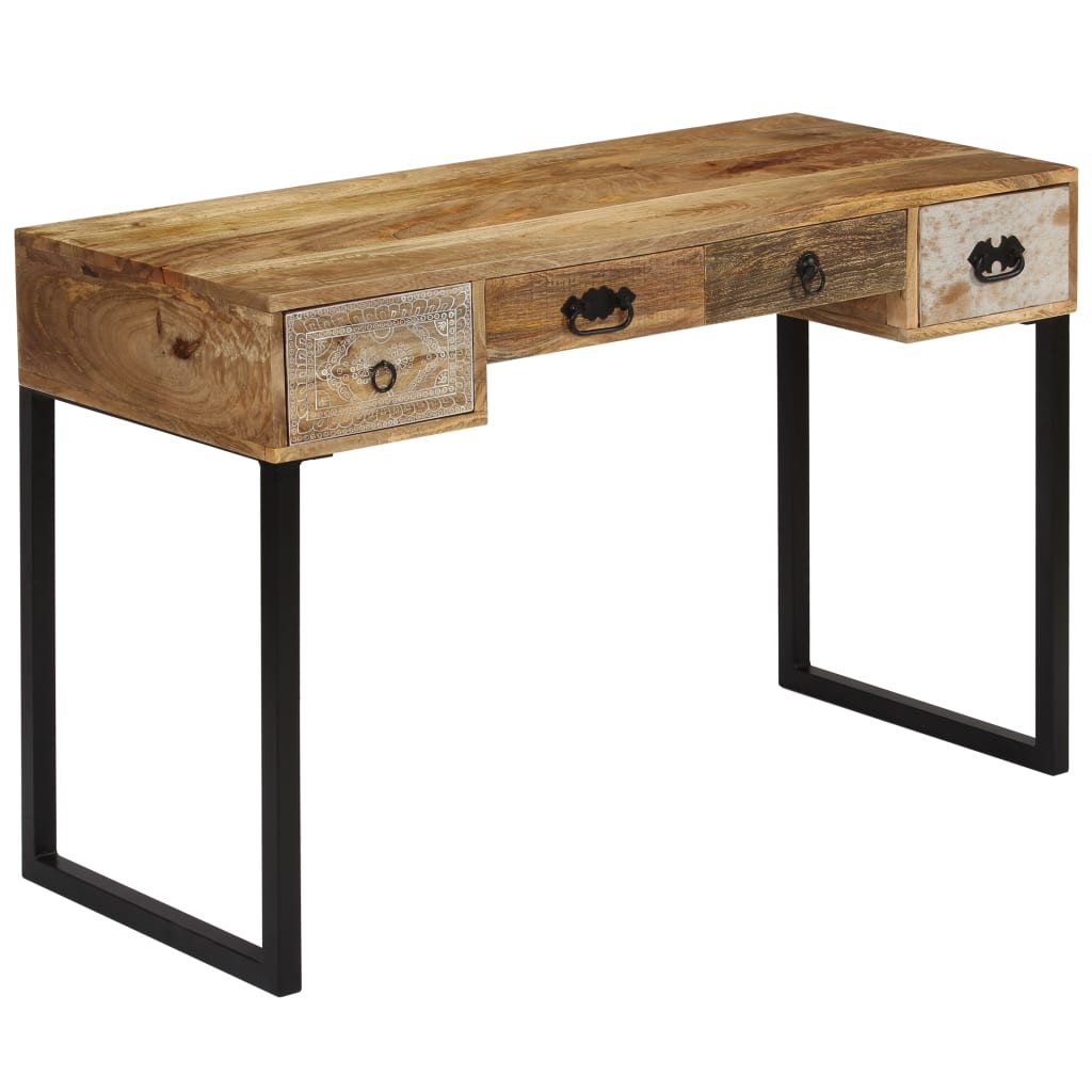vidaXL Schreibtisch Mangoholz Massiv und Echtleder 117x50x76 cm