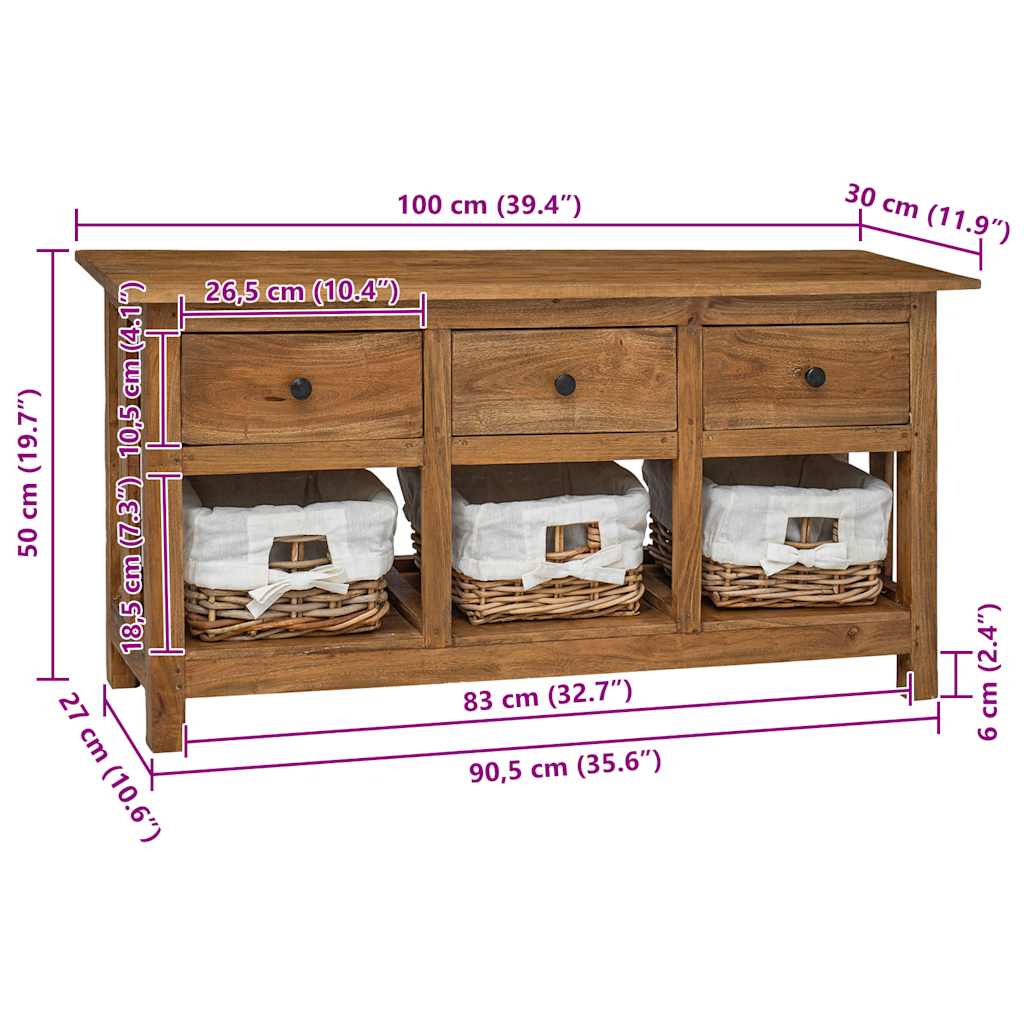vidaXL Sideboard Massives Mahagoniholz 100x30x50 cm