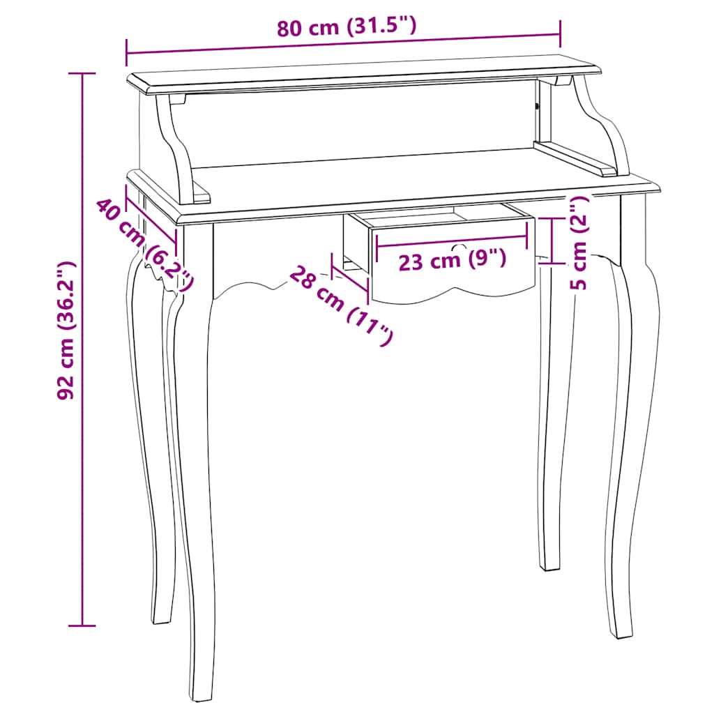 vidaXL Bureau Bois d'acajou massif 80x40x92 cm