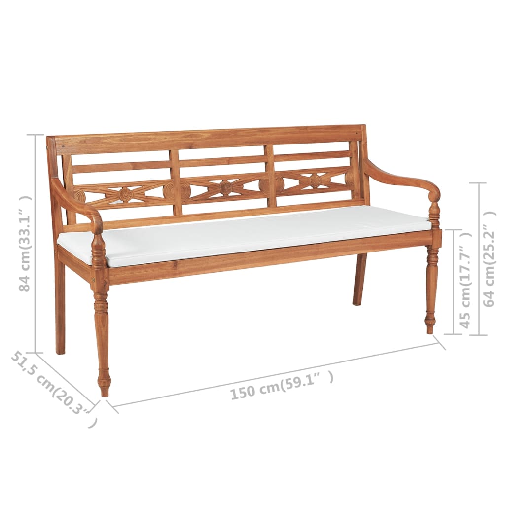 Batavia Gartenbank mit Polstern 150 cm Teak