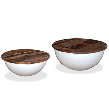 vidaXL Lot de 2 tables basses en bois de récupération massif blanc, forme de coupe