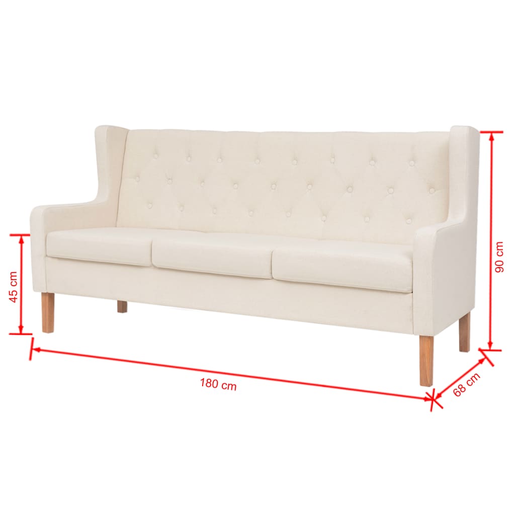 vidaXL Sofa 3-Sitzer Stoff Cremeweiß