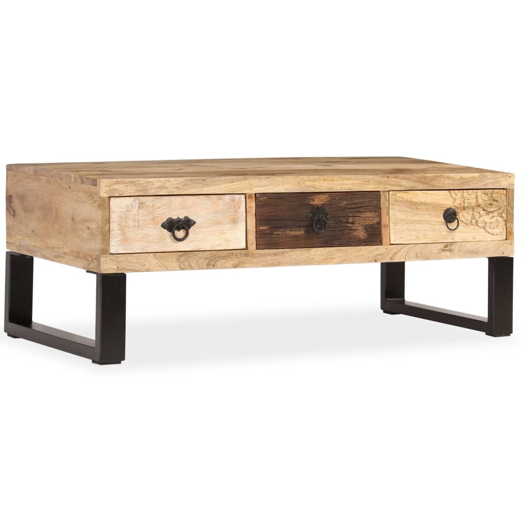 vidaXL Table basse avec 3 tiroirs Bois de manguier massif 90x50x35 cm