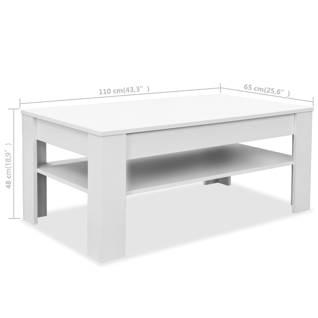 vidaXL Table basse en bois d'ingénierie 110x65x48 cm Blanc