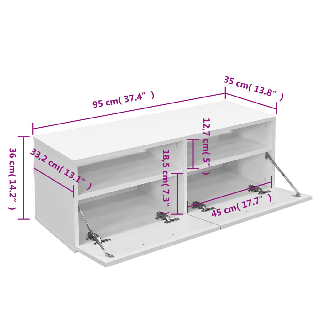 vidaXL Meuble TV Bois d'ingénierie 95x35x36 cm Blanc