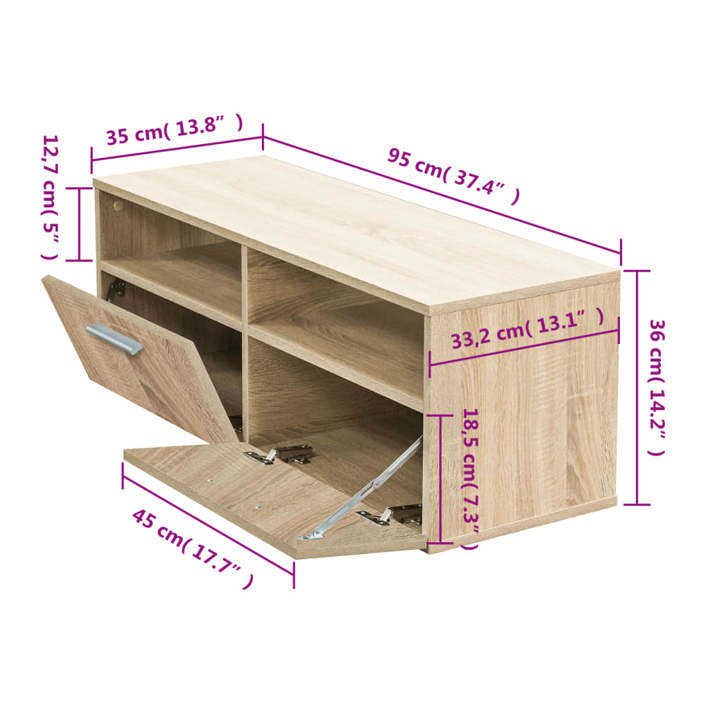 vidaXL Meuble TV bois d'ingénierie 95x35x36 cm Chêne