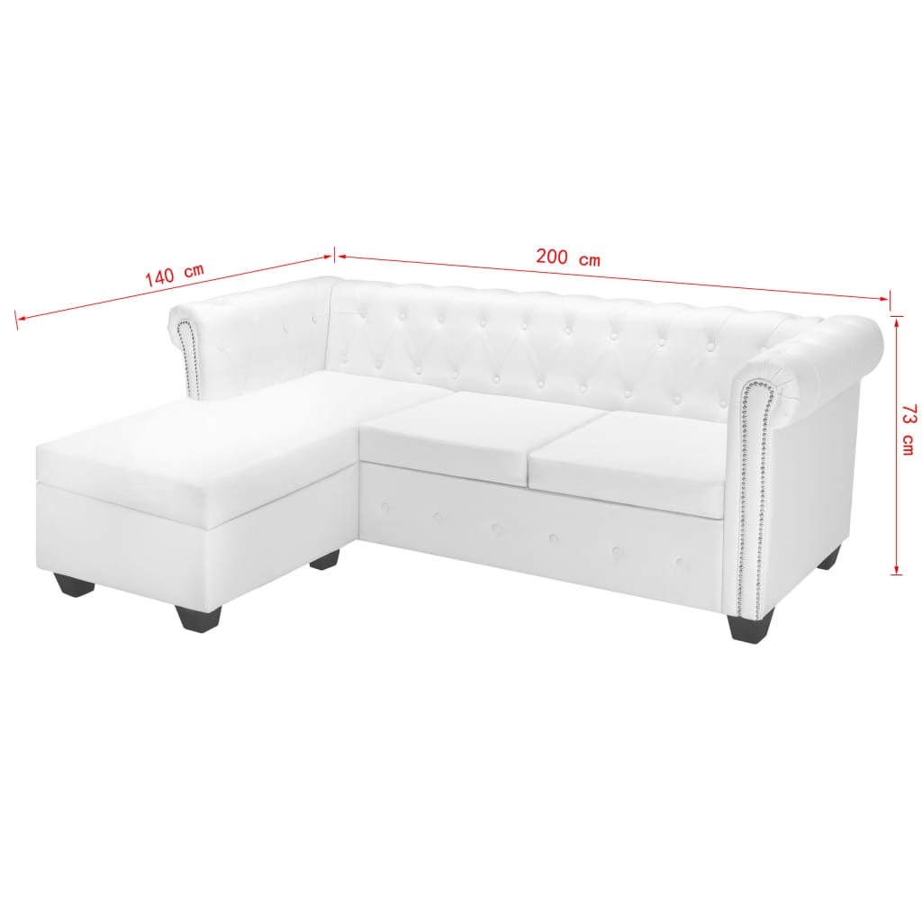 vidaXL Chesterfield-Sofa L-Form Kunstleder Weiß