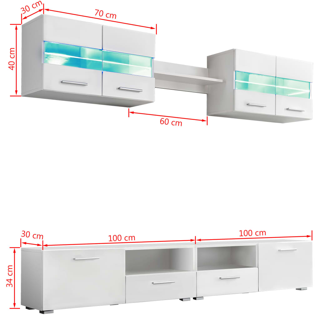 VidaXL Ensemble meuble TV 5 pièces avec lumières LED Blanc brillant