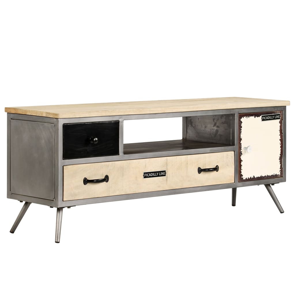 Meuble TV vidaXL en bois de manguier massif et acier 120x30x45 cm