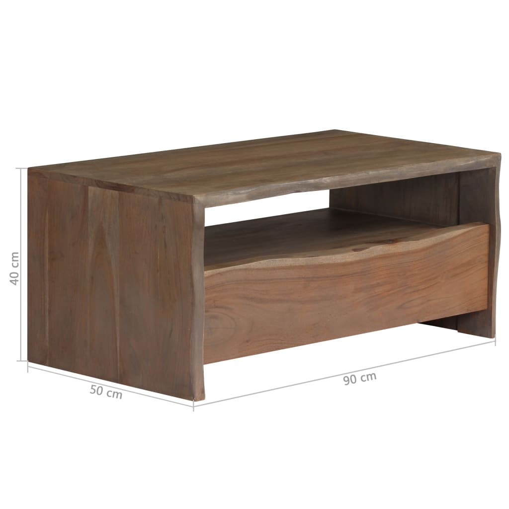 vidaXL Table basse bois d'acacia massif bords naturels 90x50x40 cm gris
