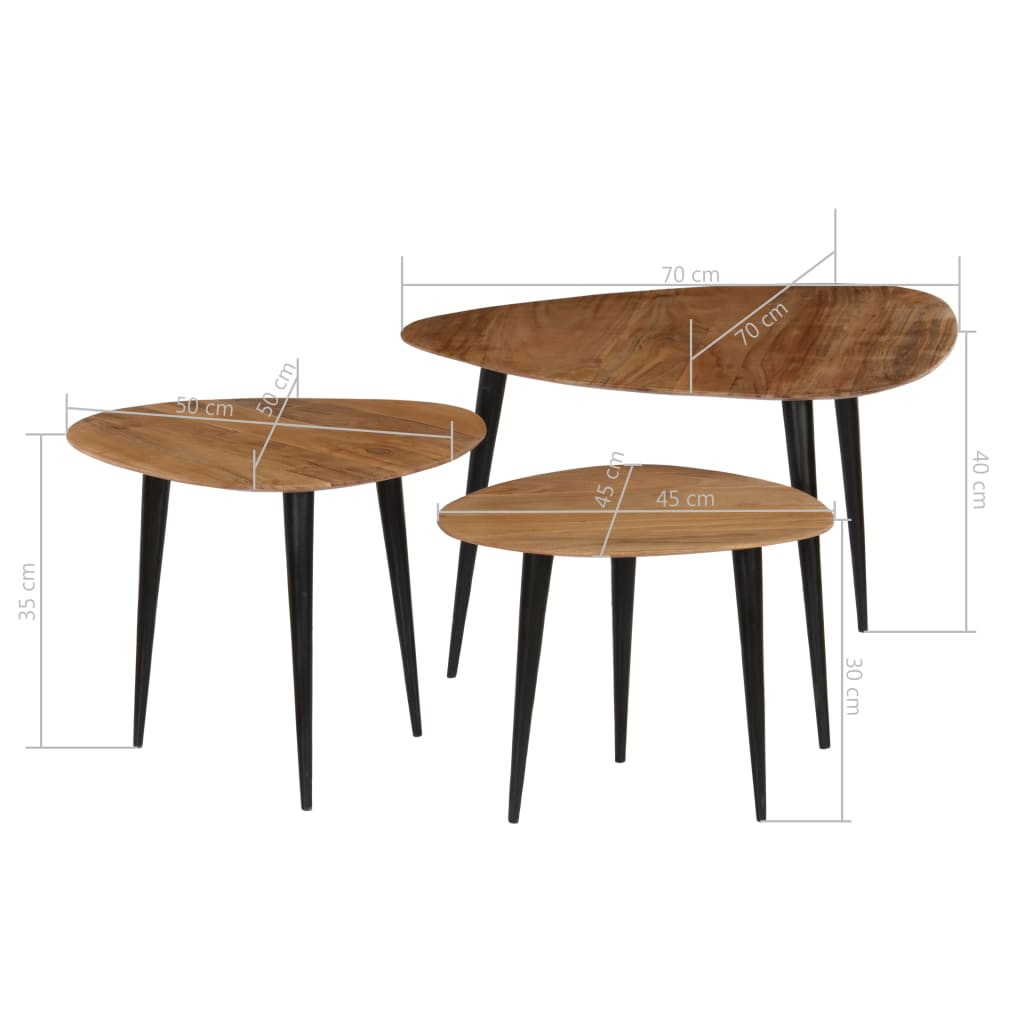 vidaXL Table basse 3 pcs Bois d'acacia massif