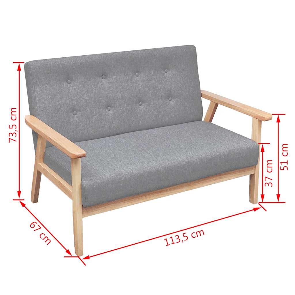 vidaXL Sofa-Set 2-tlg. Stoff Hellgrau