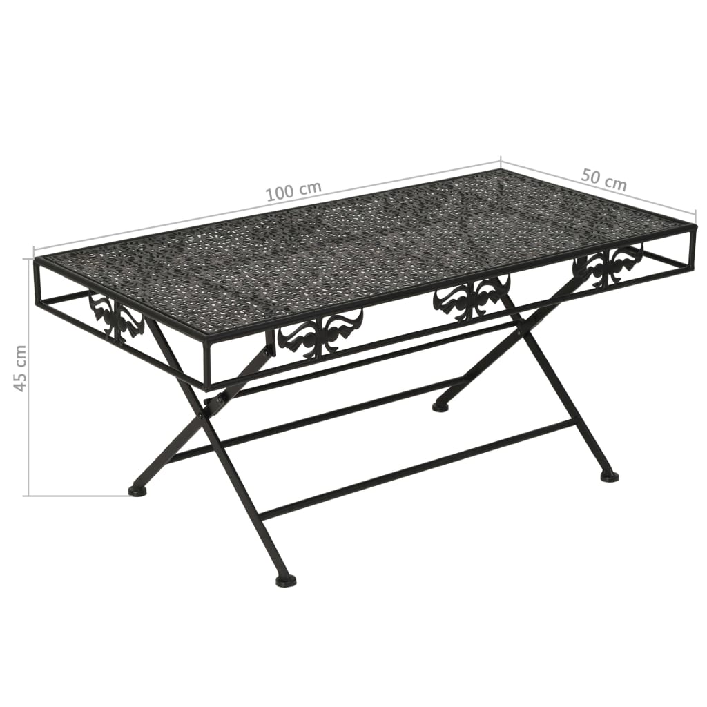 vidaXL Table basse pliante de style vintage en métal 100x50x45 cm Noir