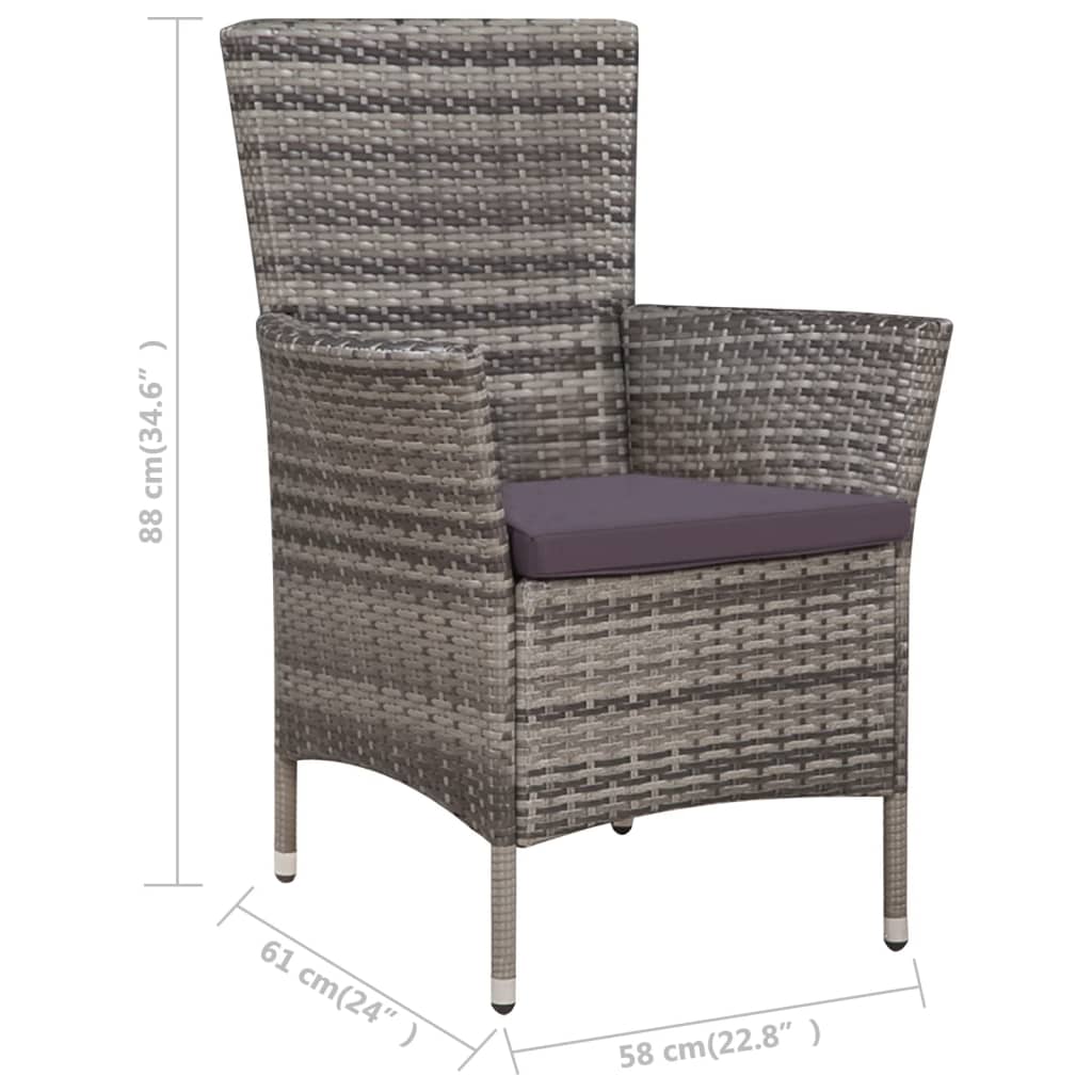 vidaXL 5-tlg. Garten-Essgruppe mit Auflagen Poly Rattan Grau