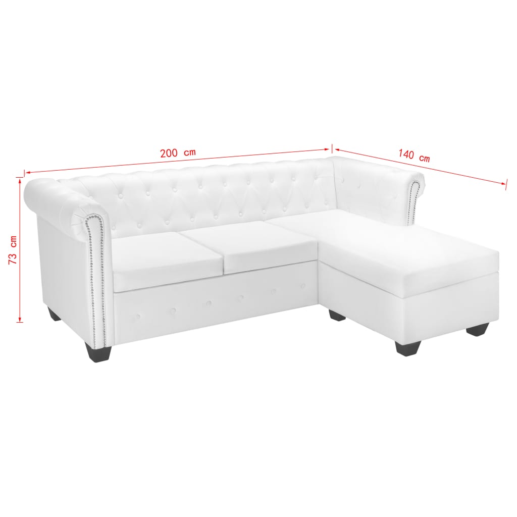 vidaXL Chesterfield Sofa in L-Form Kunstleder Weiß