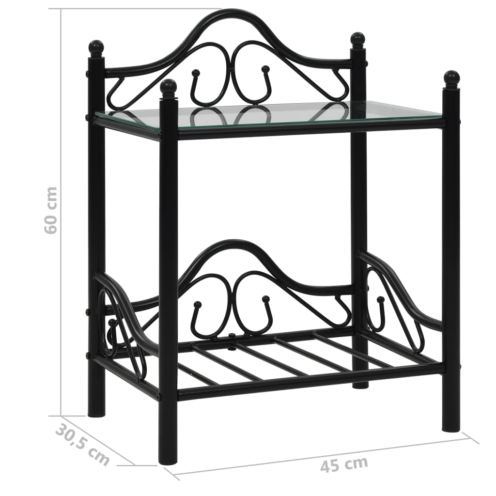 vidaXL Table de chevet acier et verre trempé 45x30,5x60 cm noir