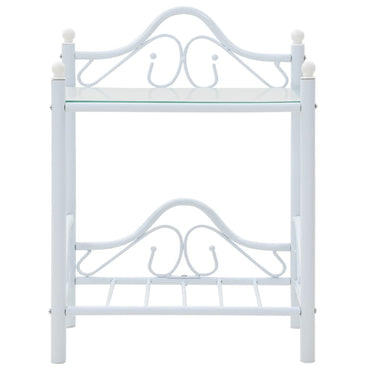 vidaXL Table de chevet en acier et verre trempé 45x30,5x60 cm blanc