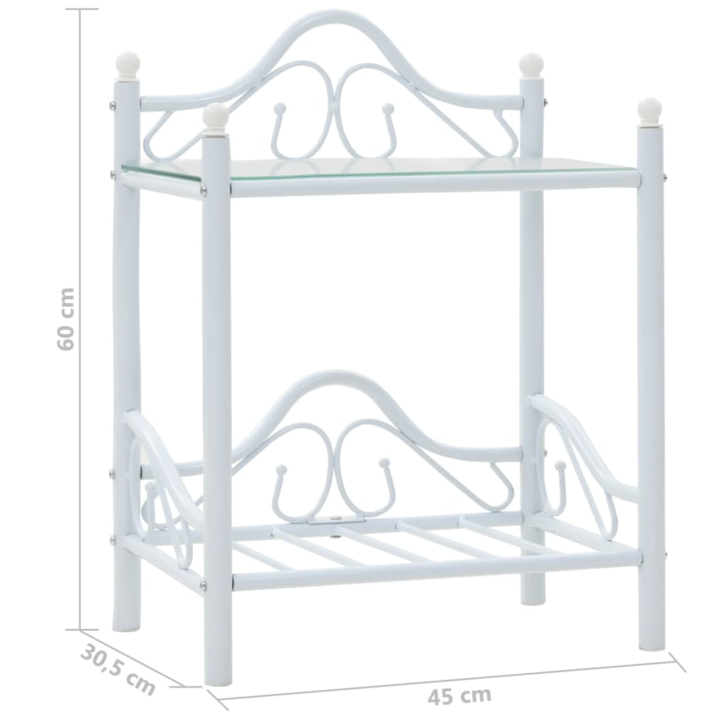 vidaXL Table de chevet en acier et verre trempé 45x30,5x60 cm blanc