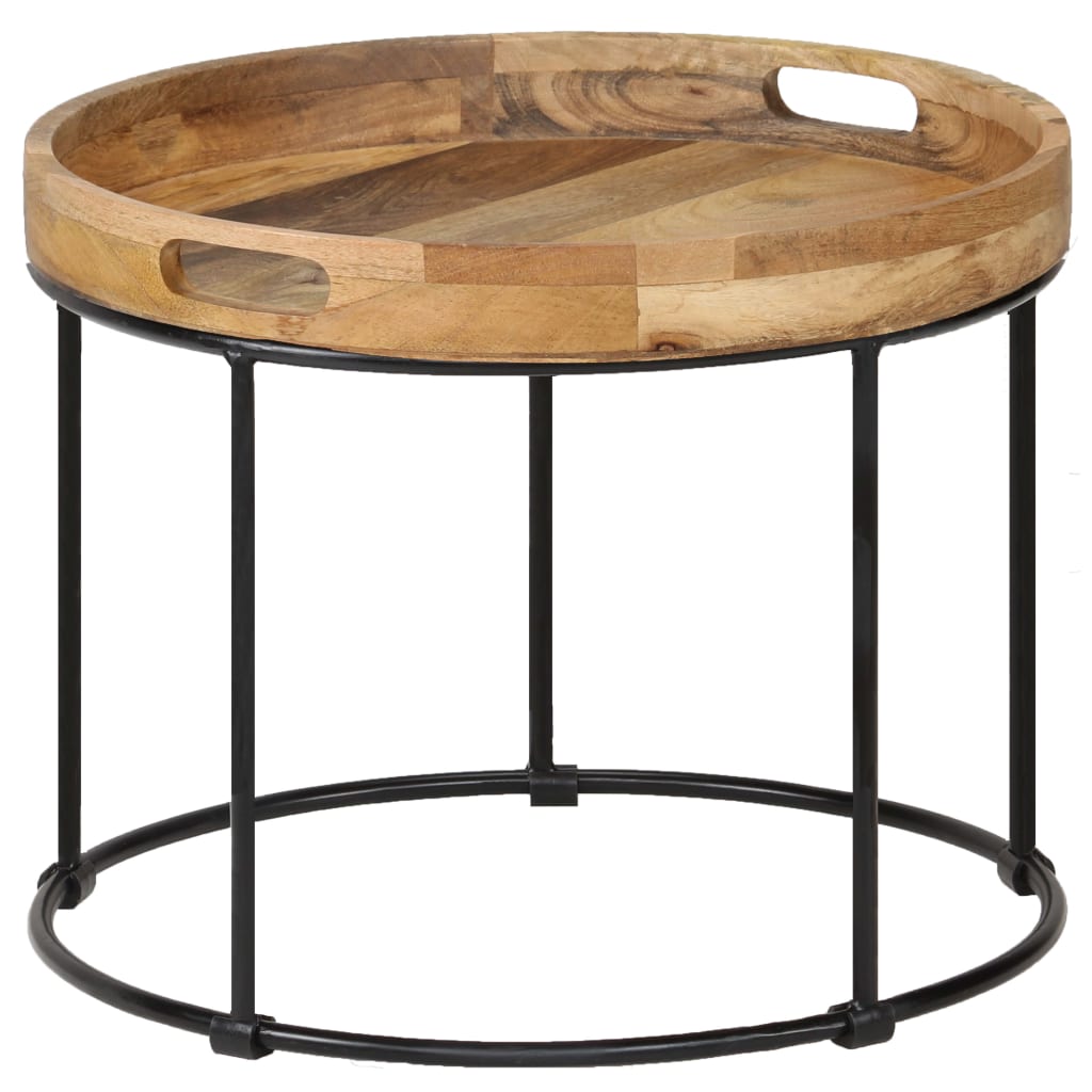 vidaXL Table basse bois de manguier massif et acier 50x40 cm