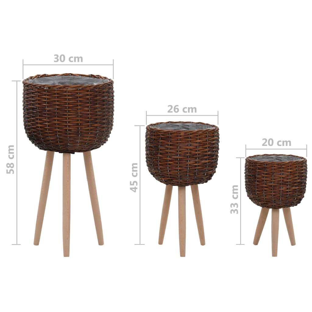 vidaXL Pots de fleurs 3 pcs en osier avec doublure en PE