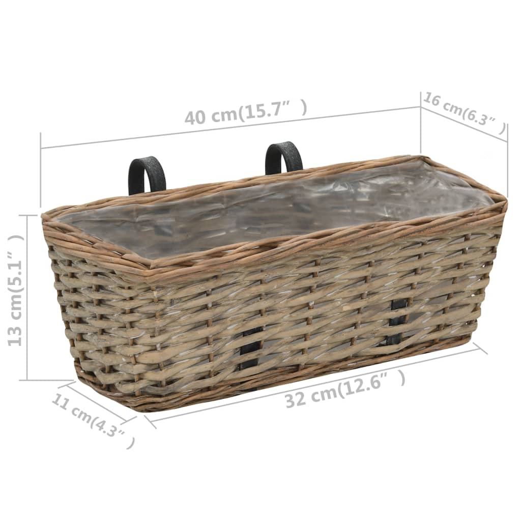 vidaXL Jardinières de balcon 2 pcs Osier avec doublure en PE 40 cm