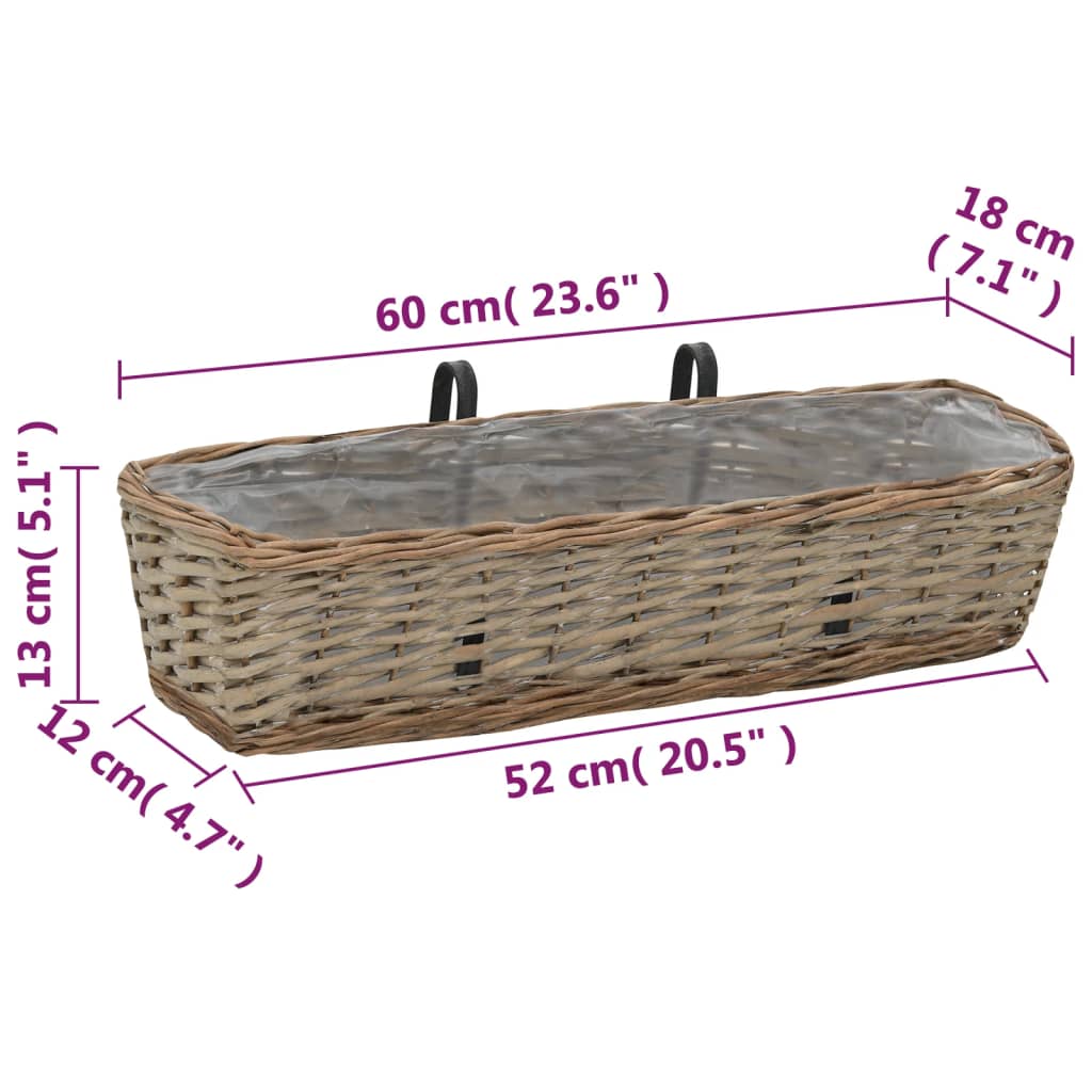 vidaXL Jardinières de balcon 2 pcs Osier avec doublure en PE 60 cm