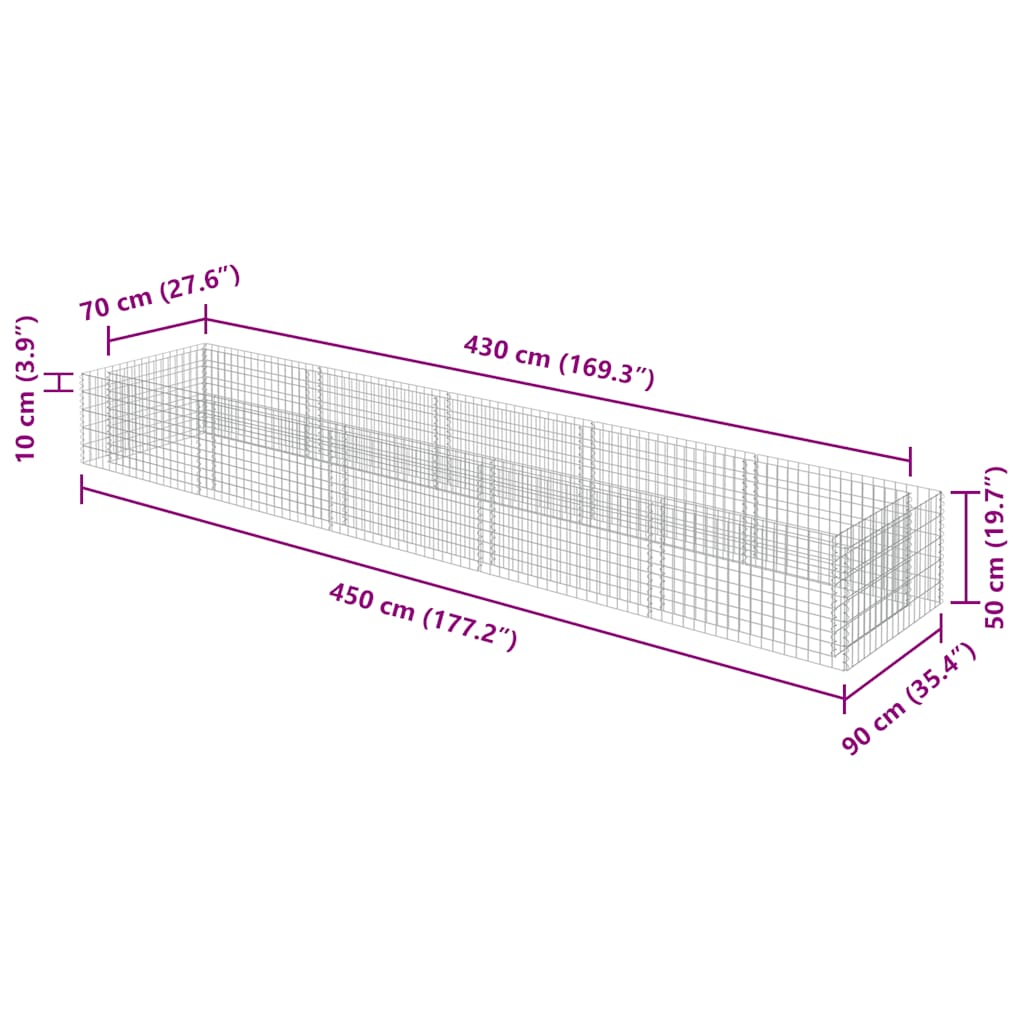 vidaXL Gabionen-Hochbeet Verzinkter Stahl 450×90×50 cm