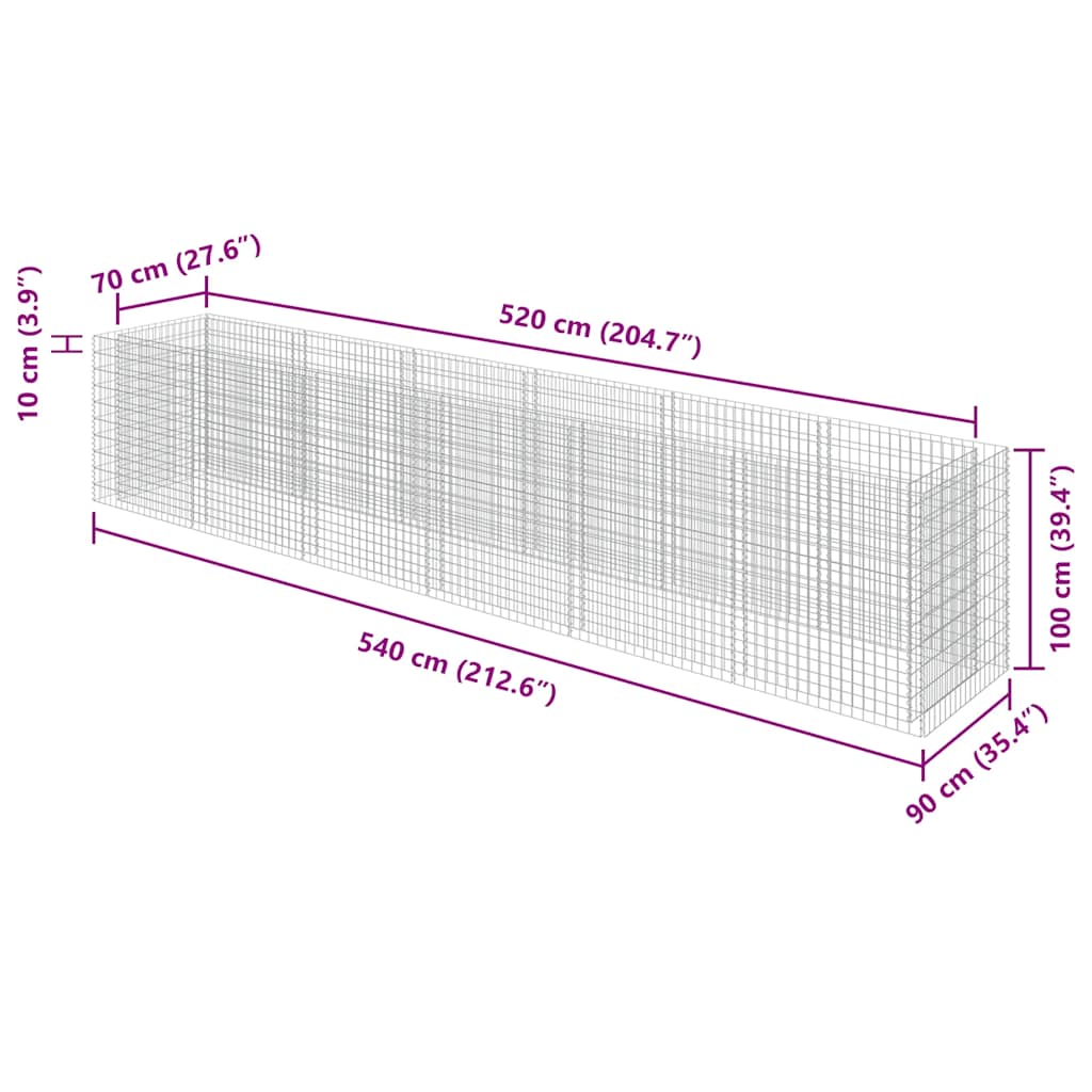 vidaXL Gabionen-Hochbeet Verzinkter Stahl 540×90×100 cm