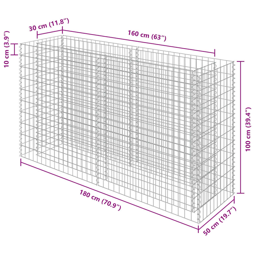 vidaXL Gabionen-Hochbeet Verzinkter Stahl 180×50×100 cm