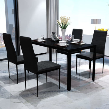 vidaXL Essgruppe Tisch Stühle 5-tlg. Kunstleder Schwarz