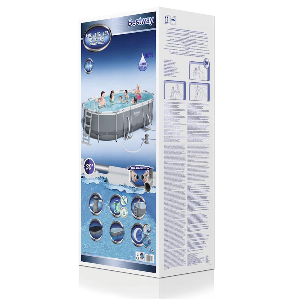Bestway Power Stahlrahmen-Pool Set Oval 488x305x107 cm 56448