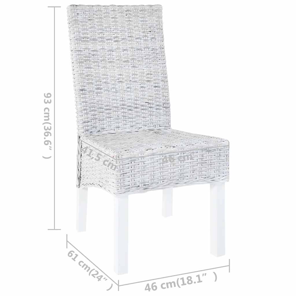 vidaXL Chaises de salle à manger 4 pcs Blanc Rotin Kubu et bois de manguier