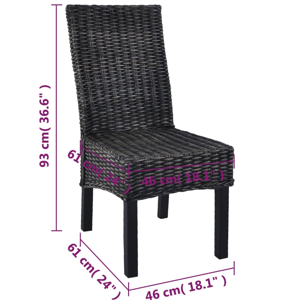 vidaXL Chaises de salle à manger 6 pcs Noir rotin Kubu et bois de manguier