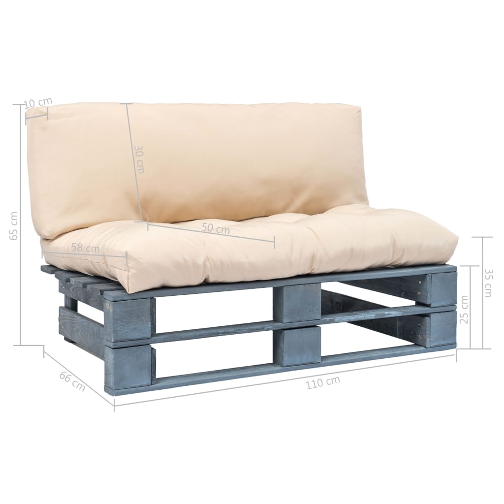 vidaXL Outdoor-Sofa Paletten mit Kissen in Sandfarben Kiefernholz